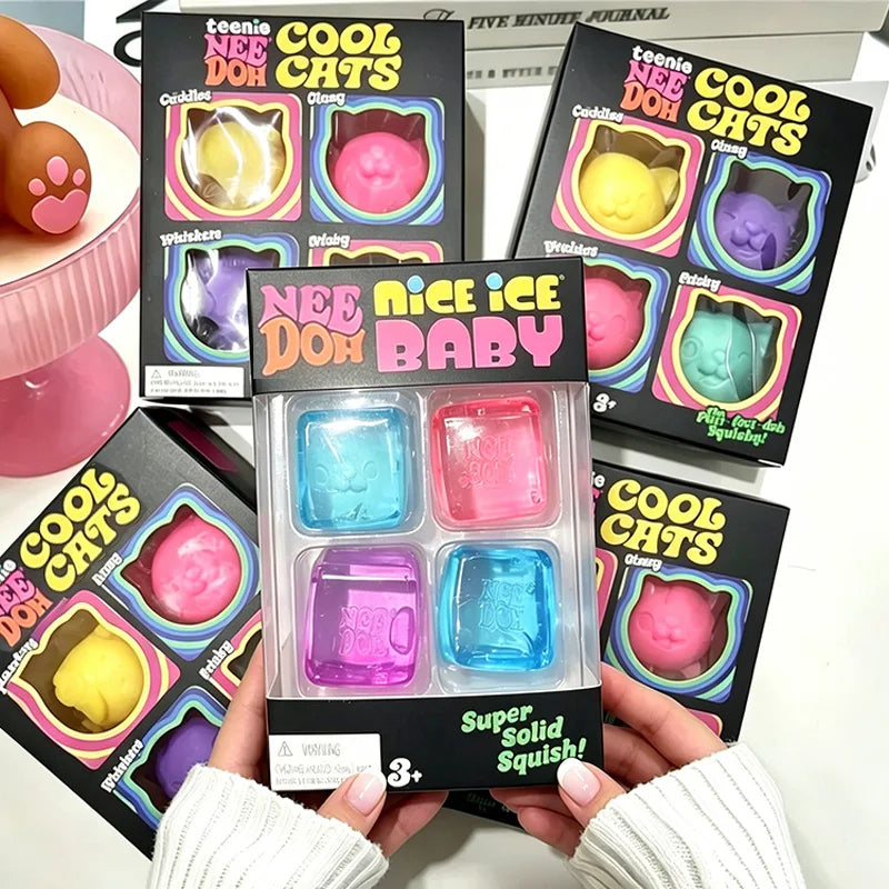 4 Pack Needoh Cool Cat Squishy Toys Slow Rise Stress Relief Ball Sensory