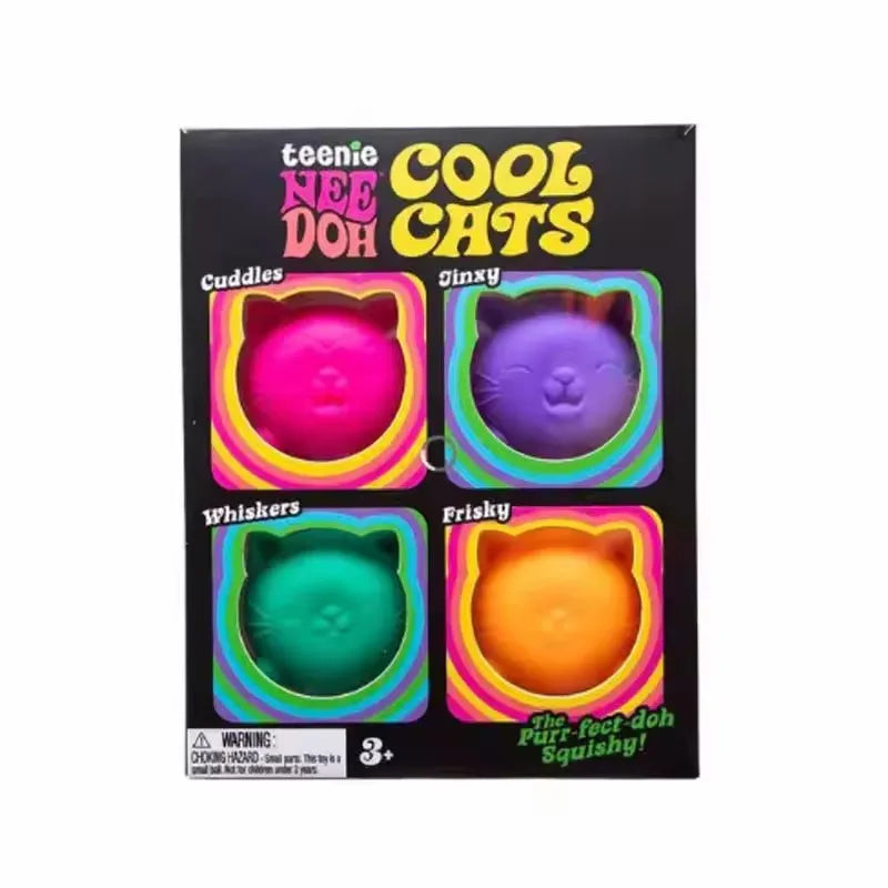 4 Pack Needoh Cool Cat Squishy Toys Slow Rise Stress Relief Ball Sensory