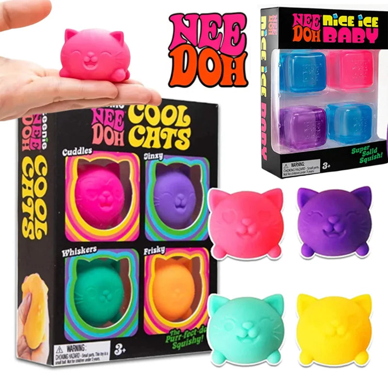 4 Pack Needoh Cool Cat Squishy Toys Slow Rise Stress Relief Ball Sensory