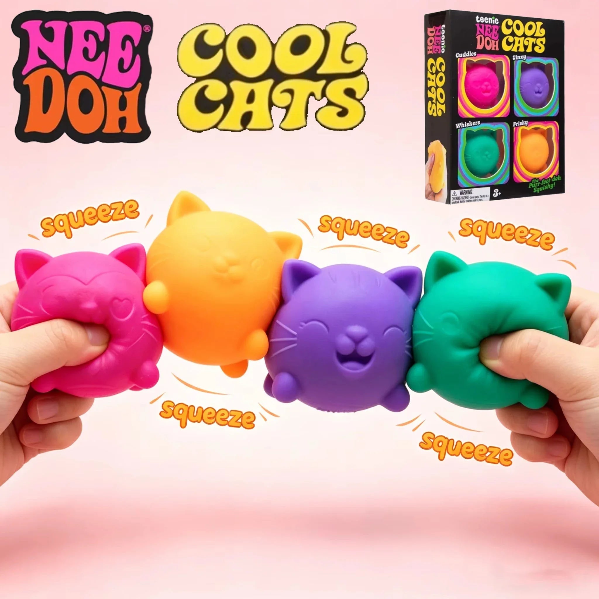 4 Pack Needoh Cool Cat Squishy Toys Slow Rise Stress Relief Ball Sensory
